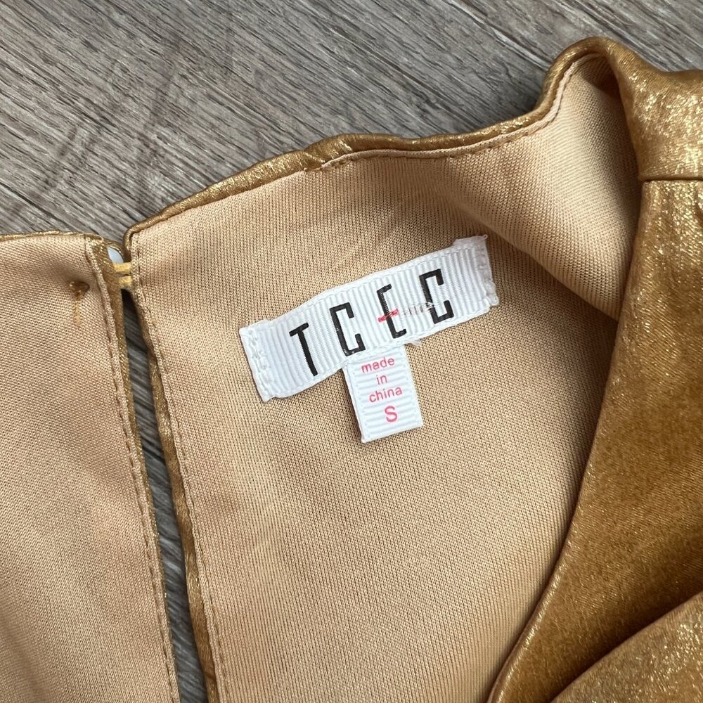 TCEC Metallic Gold Ruffled Mini Dress size‎ small - Picture 12 of 12